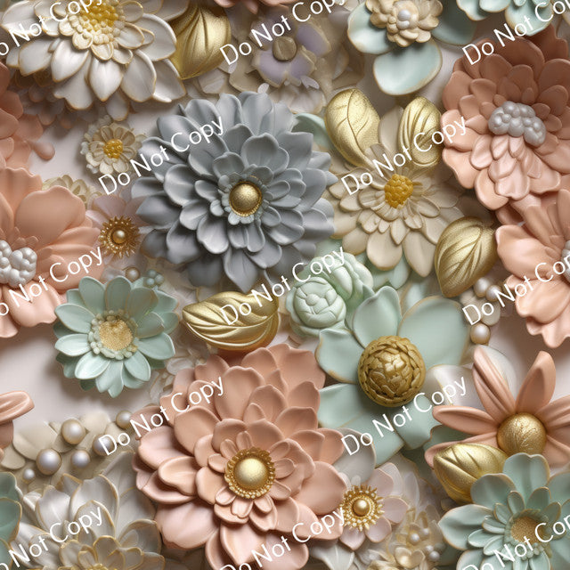 HTV 3D Gold Flowers PPV