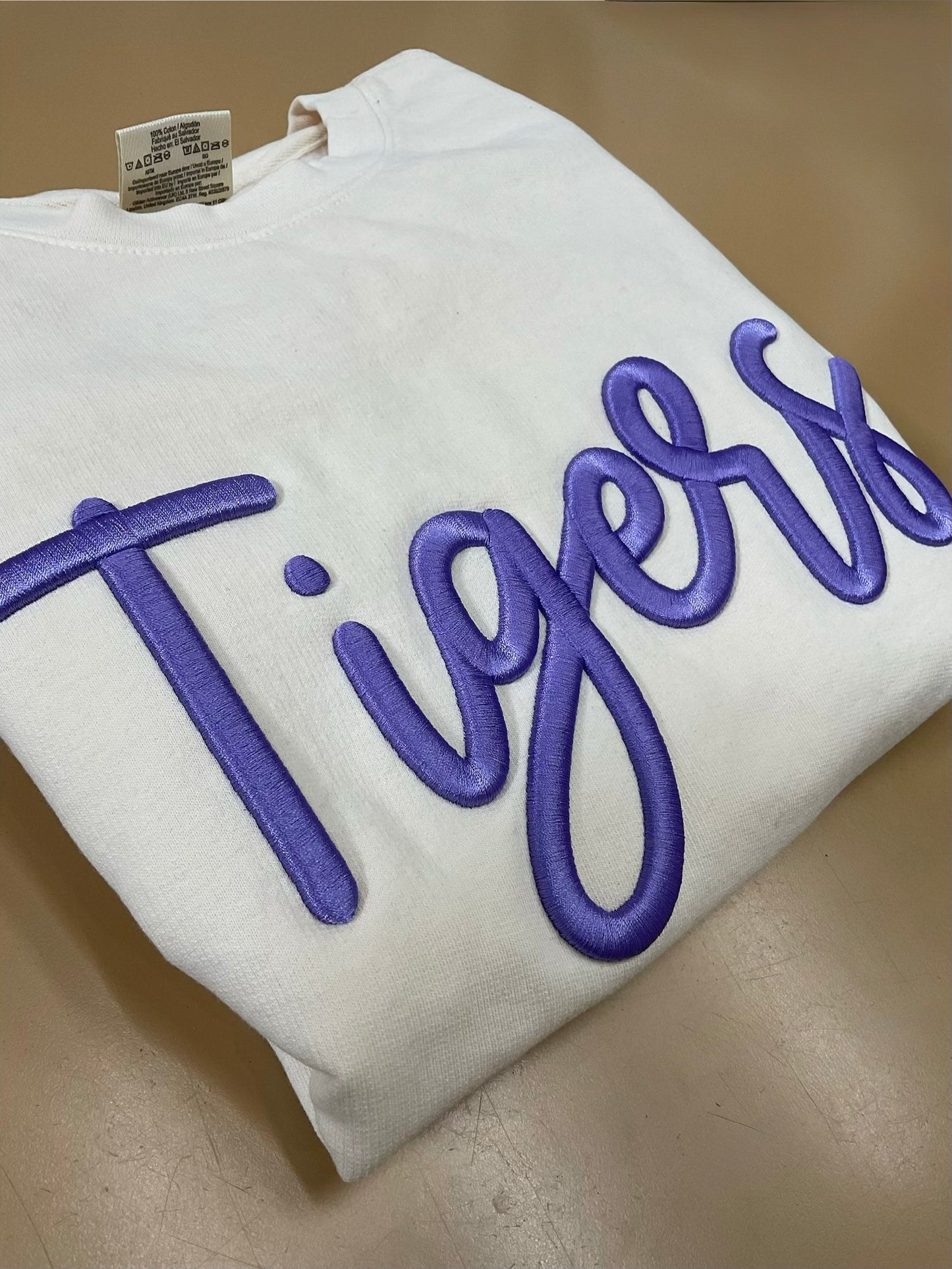 Tigers Embroidered Puff Comfort Color Crewneck