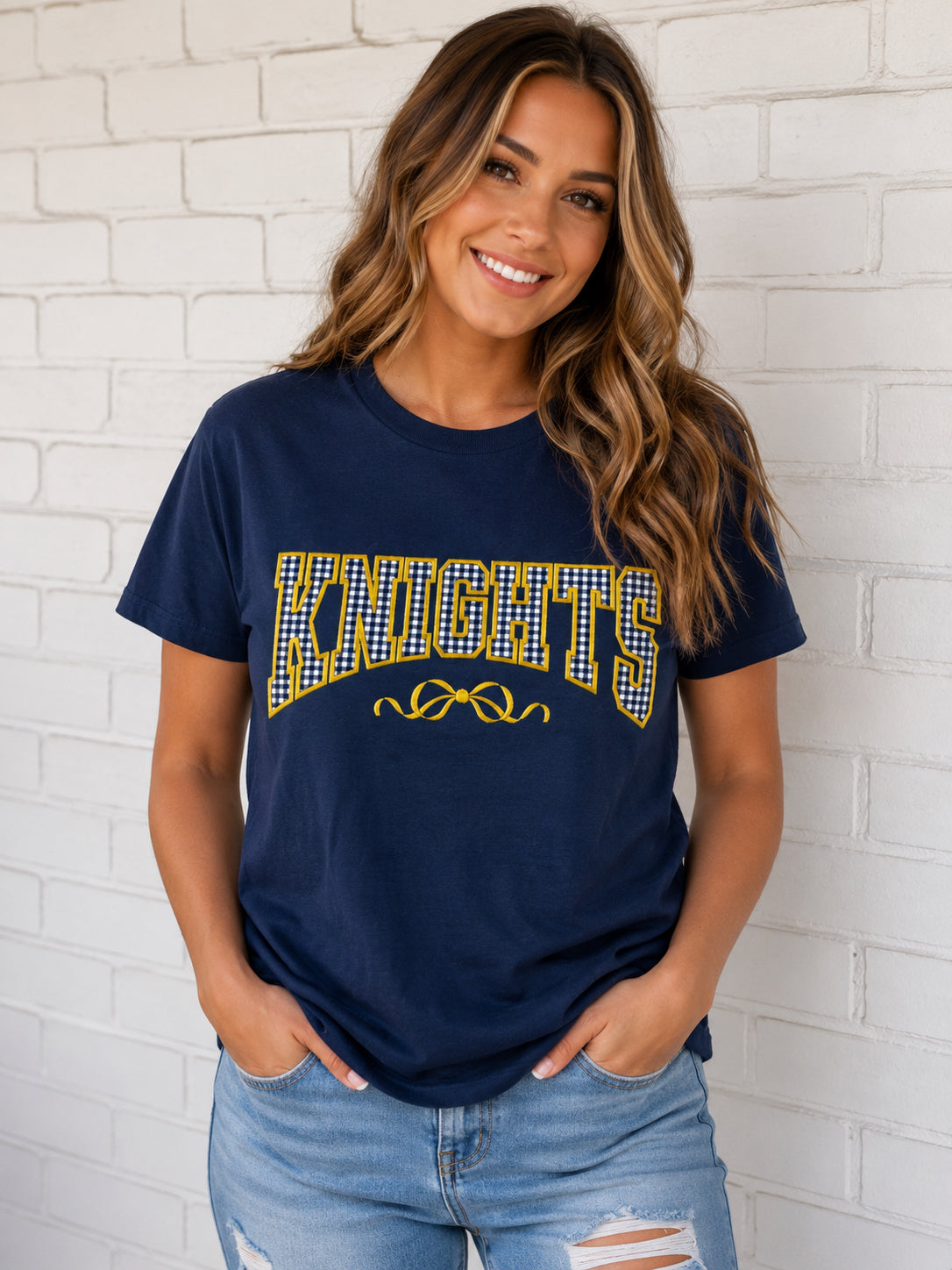 PCA Knights Applique w/Bow on Navy Gildan Tee