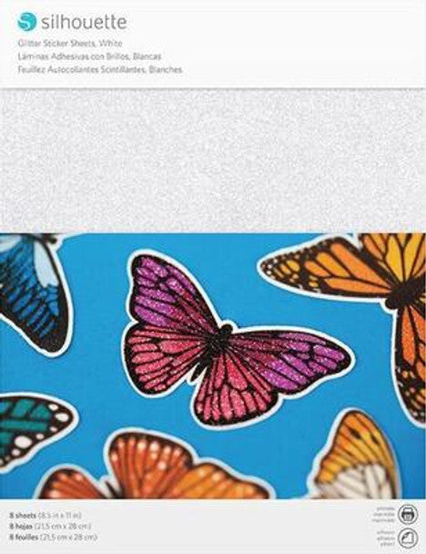 8pk White Glitter Sticker Paper