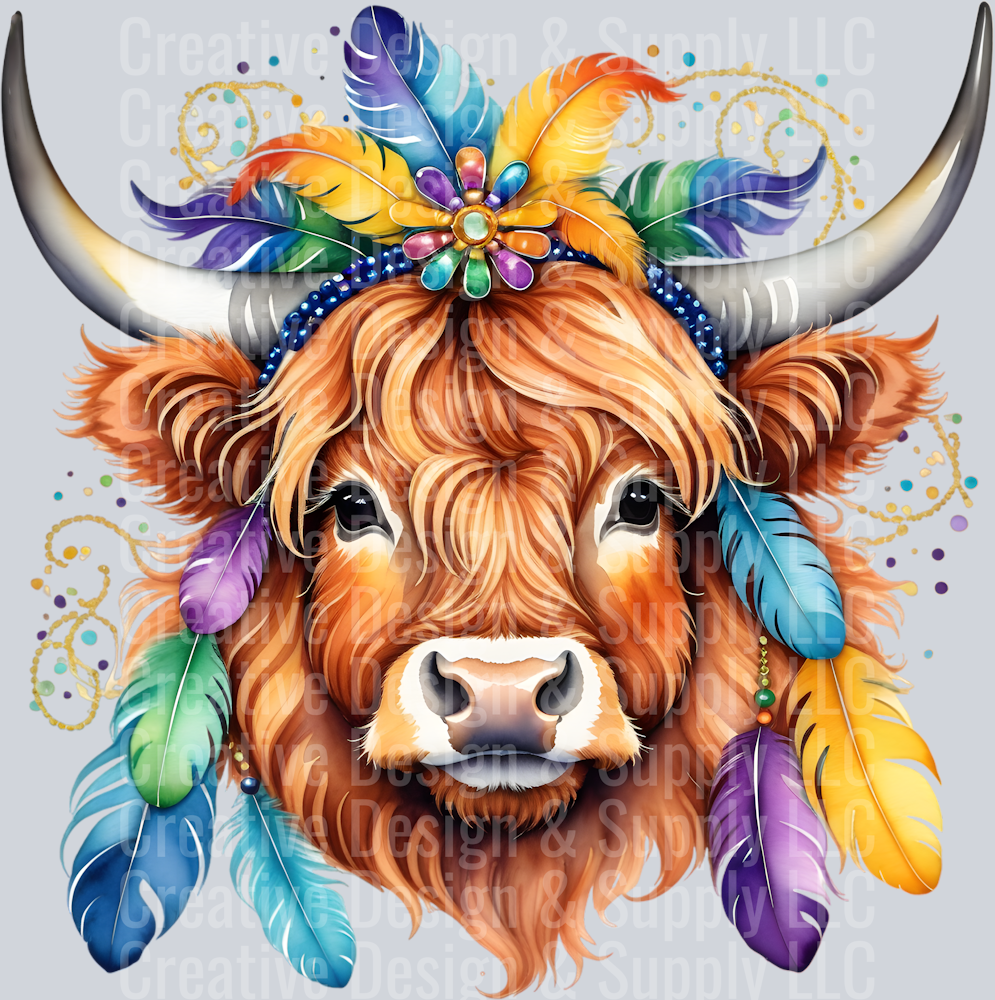 Mardi Gras Highland Cow CF 2409