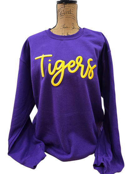 Tigers Embroidered Puff Gildan Crewneck