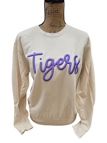 Tigers Embroidered Puff Comfort Color Crewneck