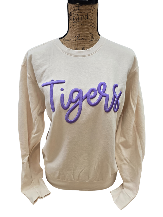 Tigers Embroidered Puff Comfort Color Crewneck
