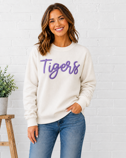 Tigers Embroidered Puff Boxercraft Corded Crewneck