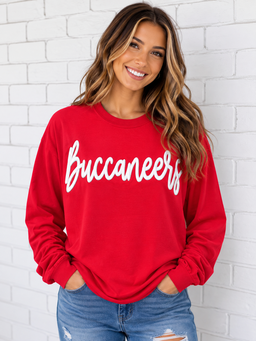 Buccaneers Embroidered Puff Comfort Colors Long Sleeve