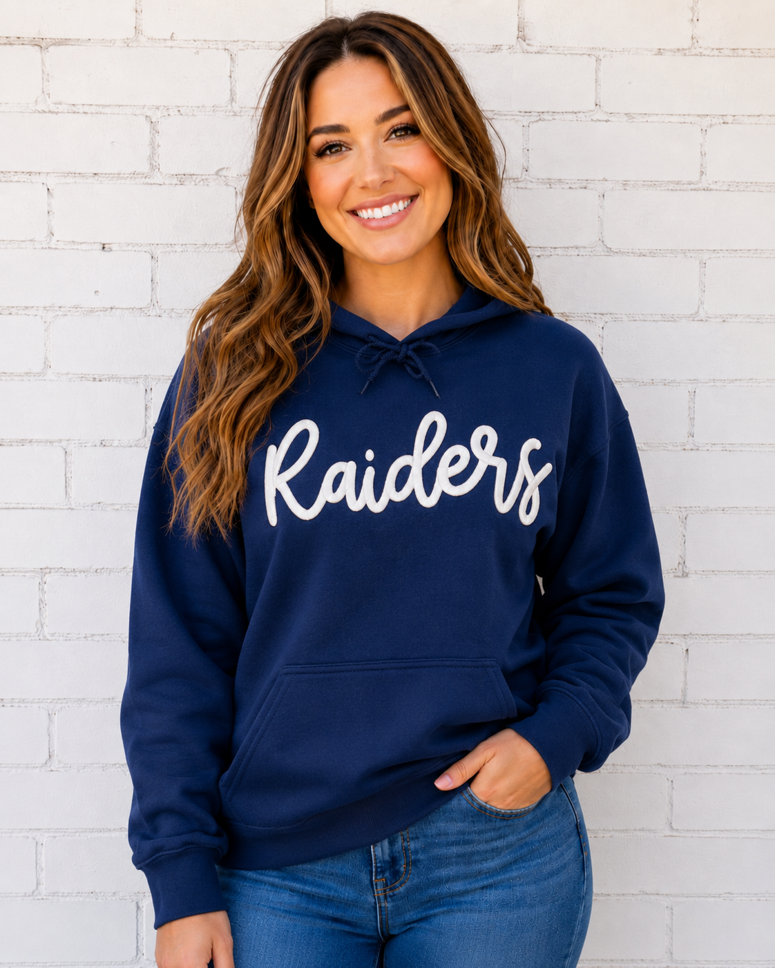 Navy Raiders Embroidered Puff Gildan Hoodie