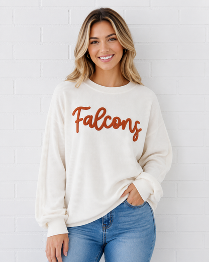 Natural Falcons Embroidered Puff BC Corded Crewneck