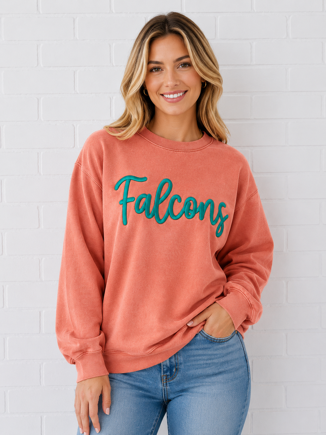 Yam Falcons Embroidered Puff CC Crewneck