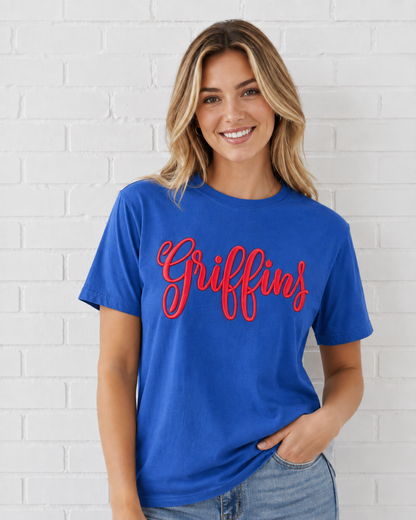 China Blue Griffins Embroidered Puff CC Tee