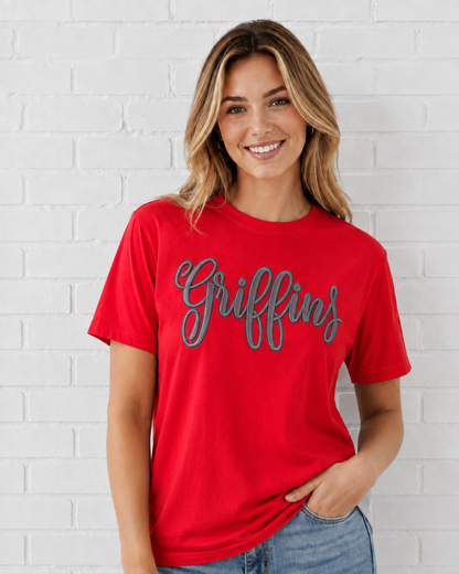 Red Griffins Embroidery Puff CC Tee
