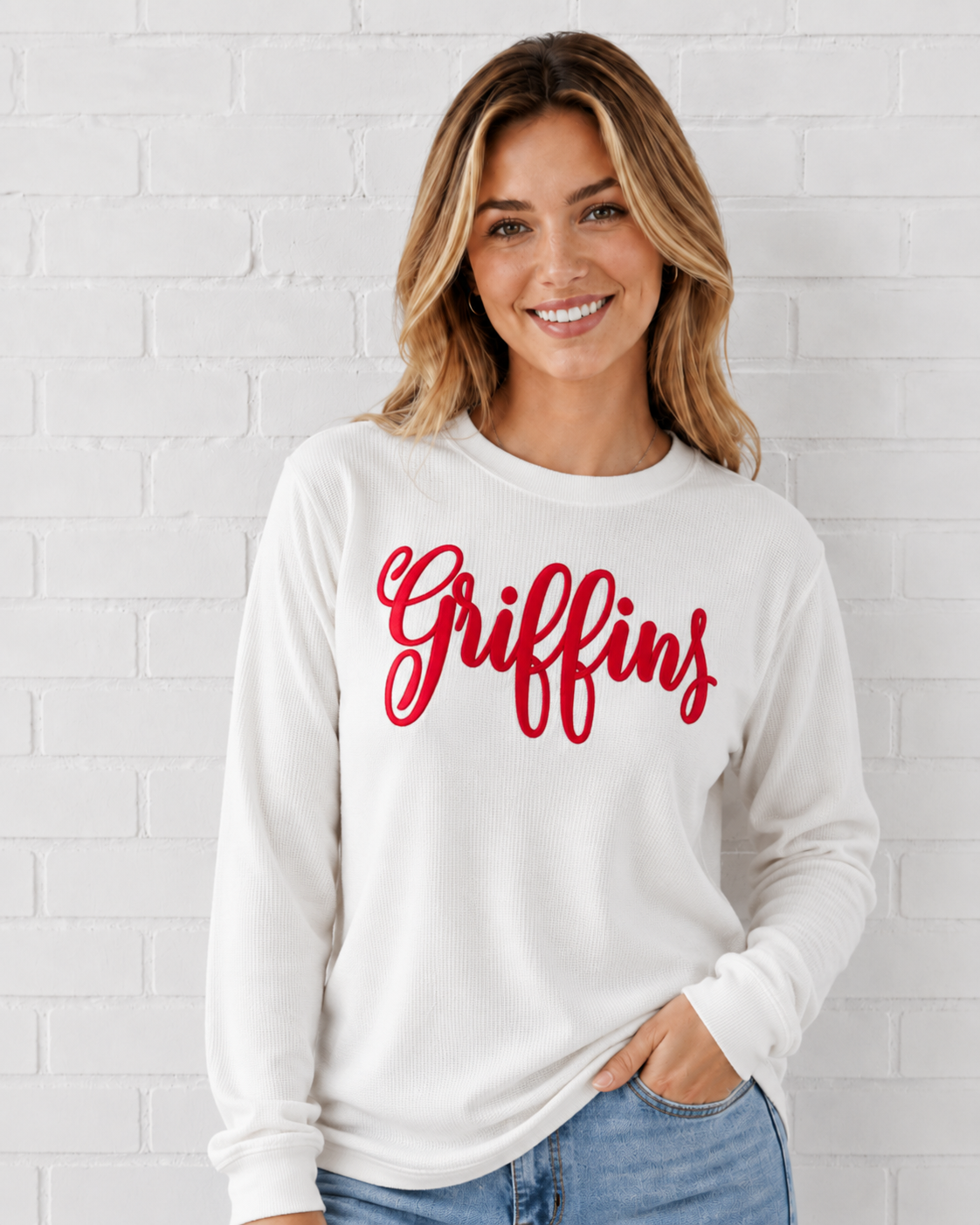Natural Griffins Embroidered Puff BC Crewneck