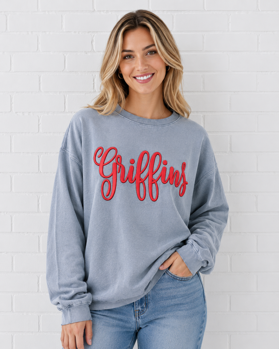 Grey Griffins Embroidered Puff CC Crewneck
