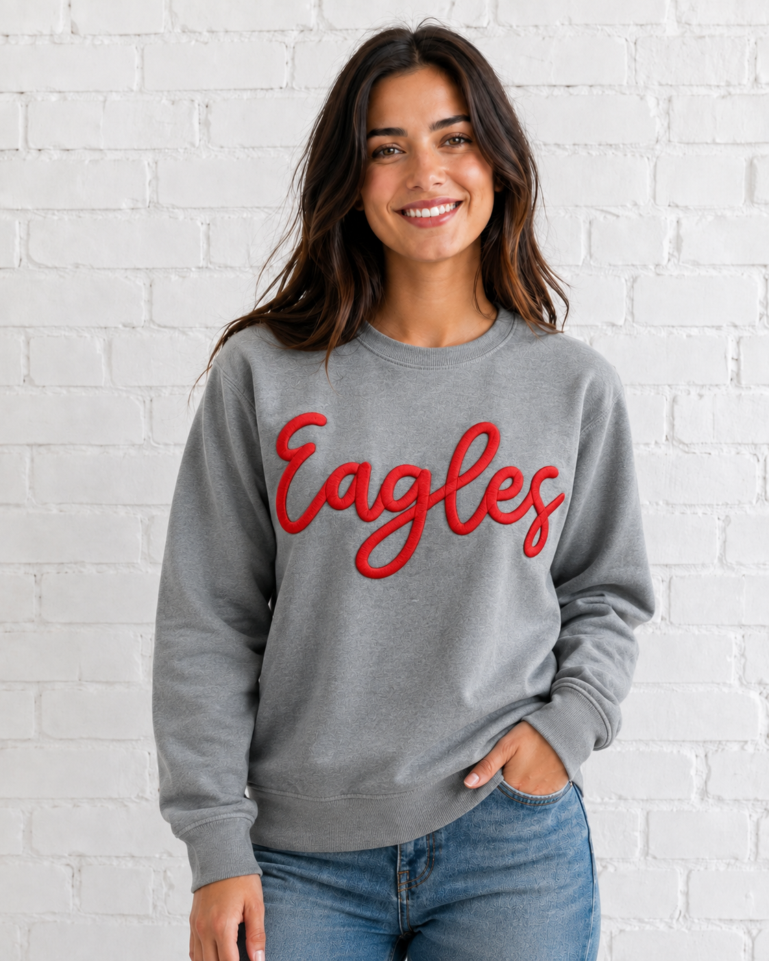 Eagles Embroidered Puff Comfort Colors Crewneck