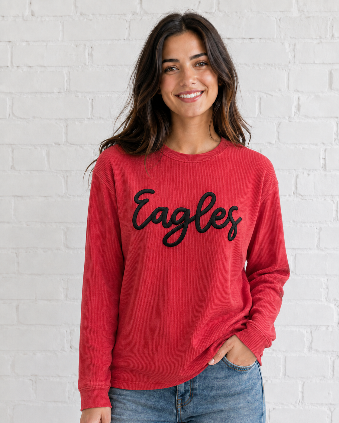 Eagles Embroidered Puff Boxercraft Corded Crewneck