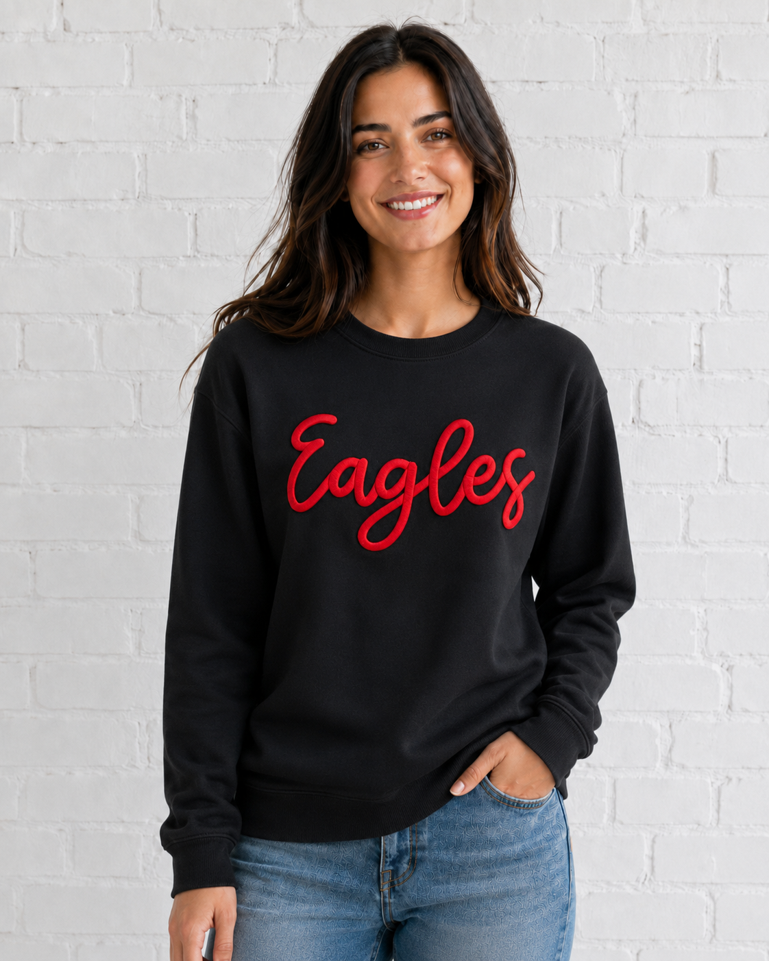 Eagles Embroidered Puff Gildan Crewneck