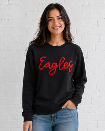Eagles Embroidered Puff Gildan Crewneck