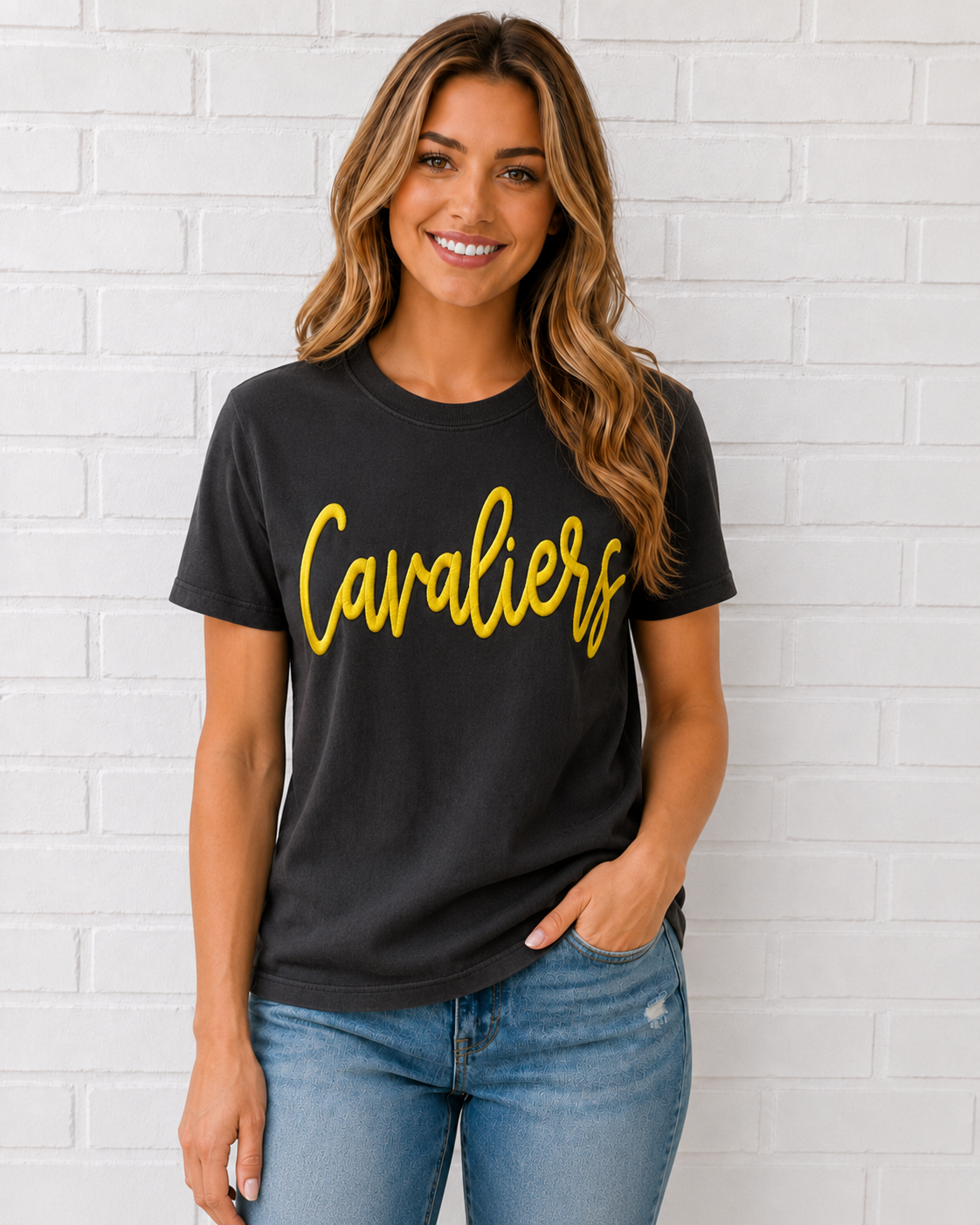 Cavaliers Embroidered Puff Comfort Colors Tee