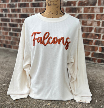 Natural Falcons Embroidered Puff BC Corded Crewneck