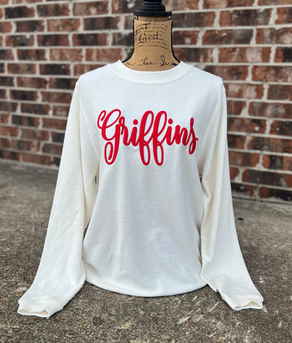 Natural Griffins Embroidered Puff BC Crewneck