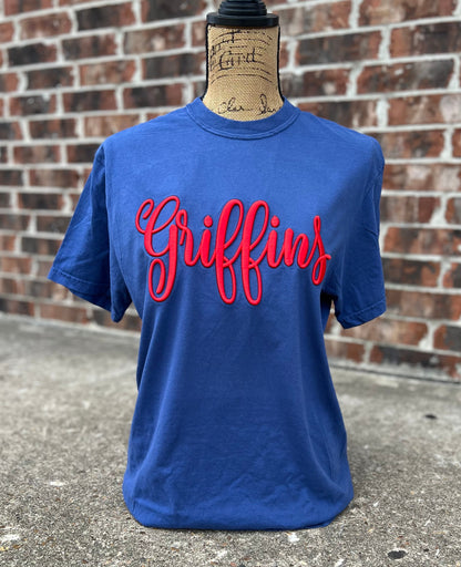 China Blue Griffins Embroidered Puff CC Tee