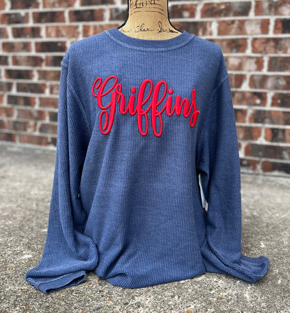 Dark Navy Griffins Embroidered Puff BC Crewneck