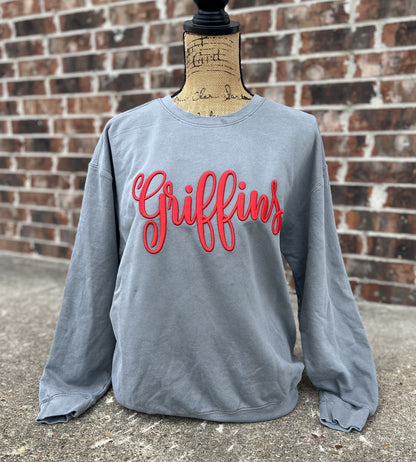 Grey Griffins Embroidered Puff CC Crewneck