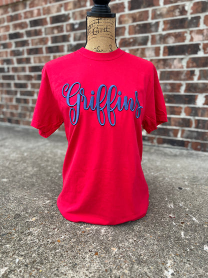 Red Griffins Embroidery Puff CC Tee