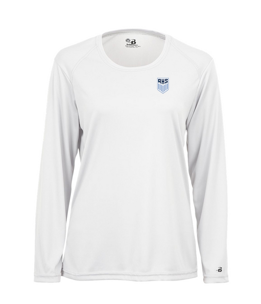 Ladies White Long Sleeve Performance w/AHS Shield