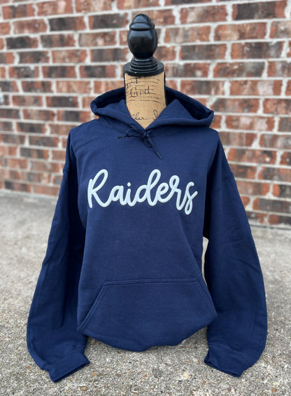 Navy Raiders Embroidered Puff Gildan Hoodie
