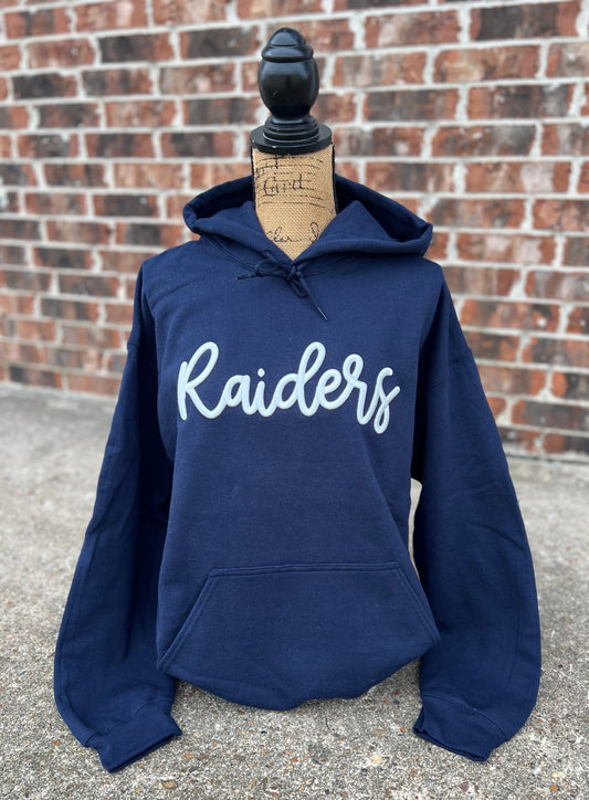 Navy Raiders Embroidered Puff Gildan Hoodie