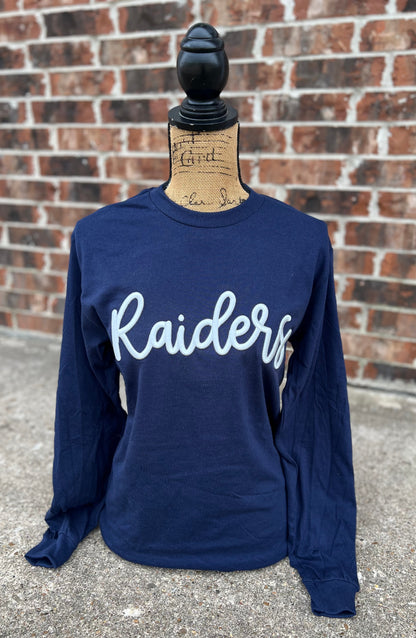 Navy Raiders Embroidered Puff Gildan Long Sleeve