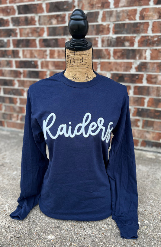 Navy Raiders Embroidered Puff Gildan Long Sleeve