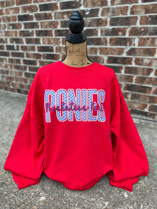 Red Plantation Park Ponies On Plaid Gildan Crewneck