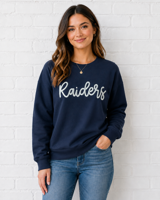 Navy Raiders Embroidered Puff Gildan Long Sleeve