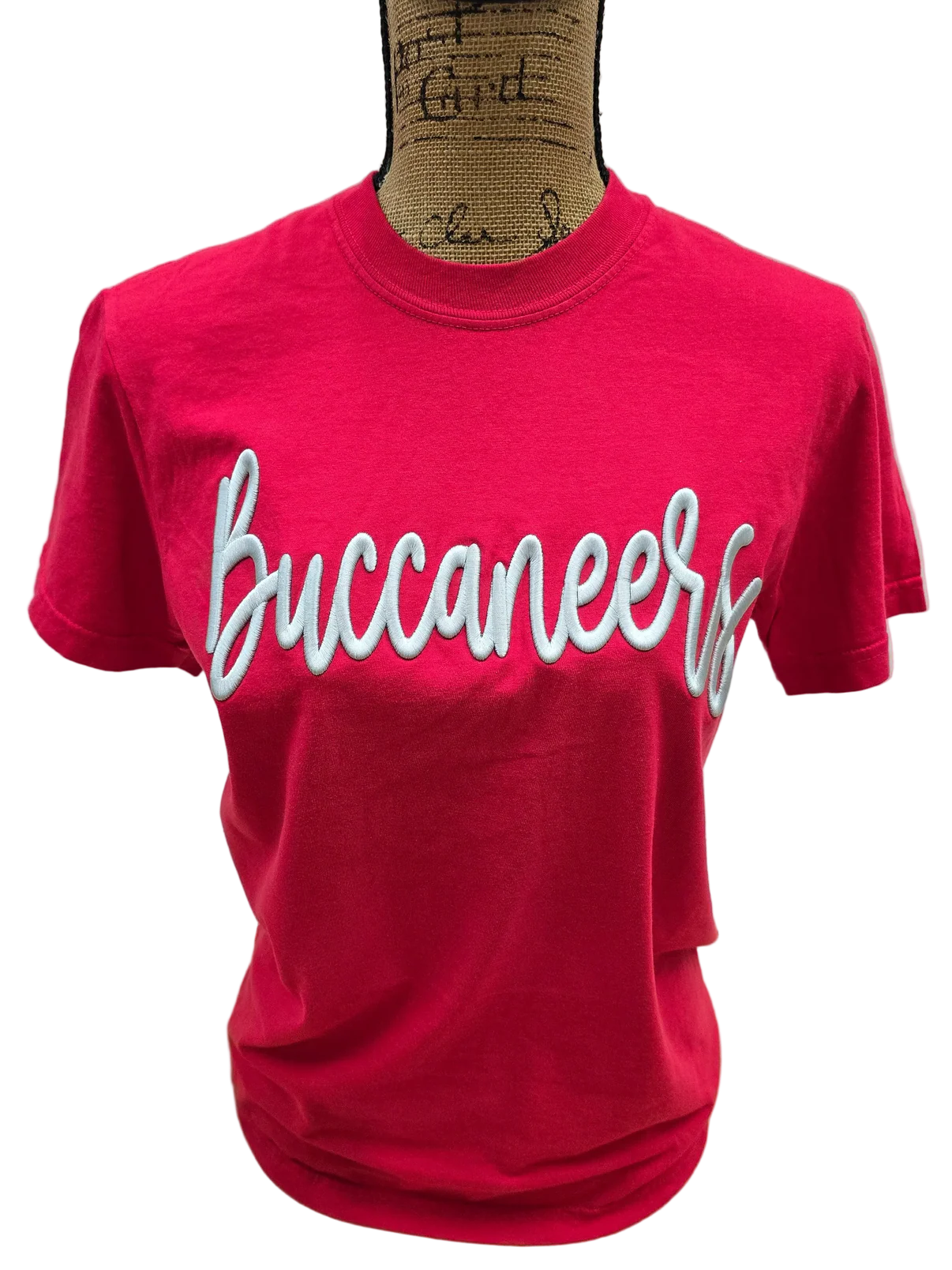 Red Buccaneers Embroidered Puff CC Tee