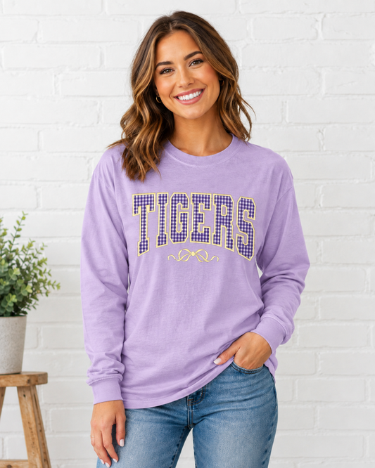 Tigers Applique w/Bow on CC Long Sleeve Tee