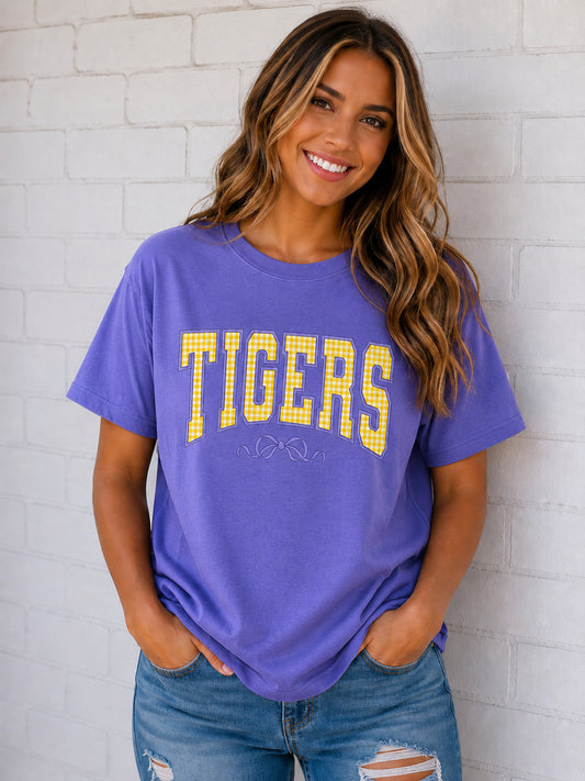 Tigers 2 Applique w/Bow on CC Tee