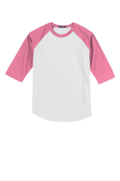 W/Bright Pink Sport-Tek Youth 3/4 Sleeve YT200