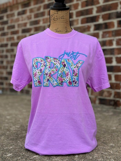 Just Pray Comfort Color Applique Tee