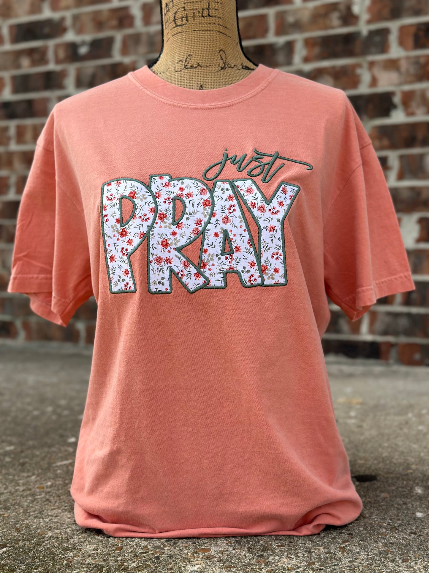 Just Pray Comfort Color Applique Tee