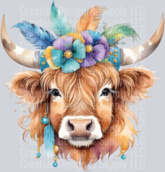 Mardi Gras Highland Cow CF 2411