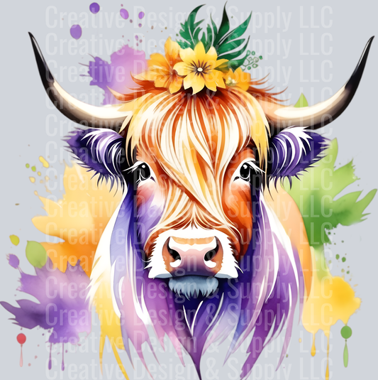 Mardi Gras Highland Cow CF 2404