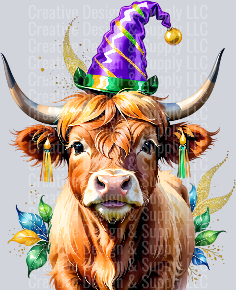 Mardi Gras Highland Cow CF 2405