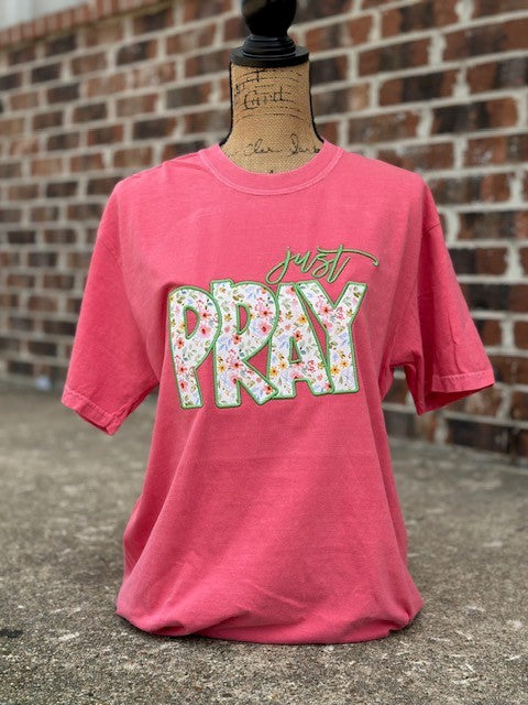 Just Pray Comfort Color Applique Tee